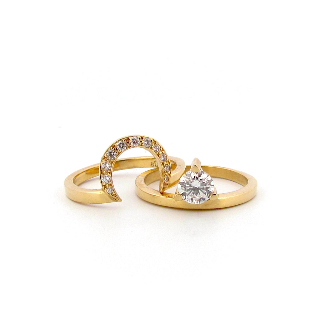 18ct Yellow Gold Diamond Moon and Sun Engagement Ring set