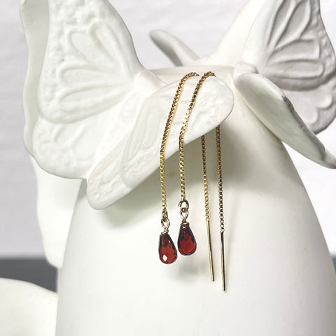 Gold filled Garnet thread through Earrings