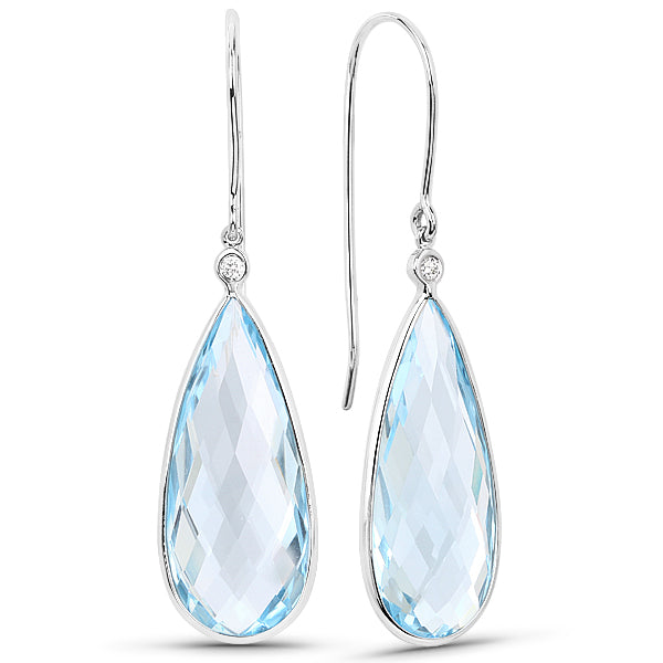 Yellow, white or Rose Gold Diamond Blue Topaz Tear Briolette Drop Earrings