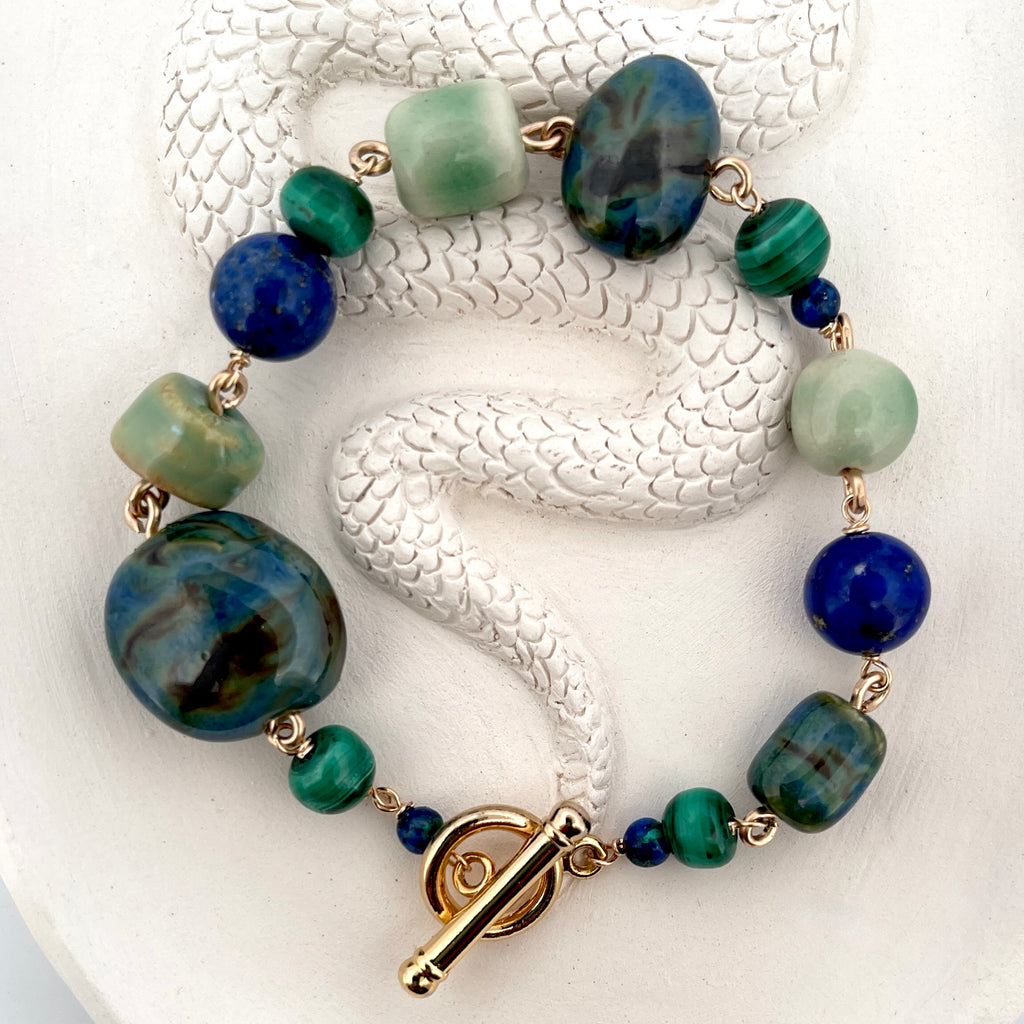 Ceramic Lapis Malachite Beaded Bracelet