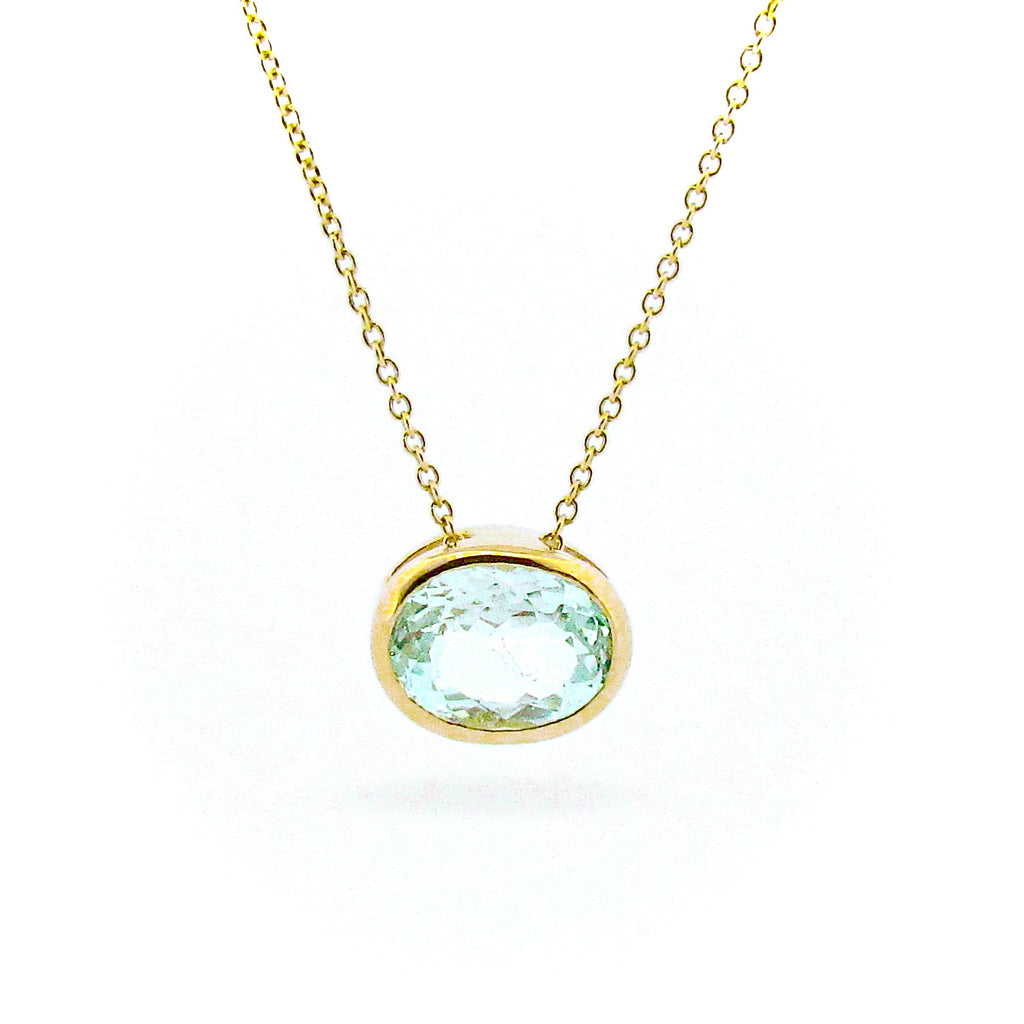 OOAK Yellow Gold Oval Aquamarine Necklace