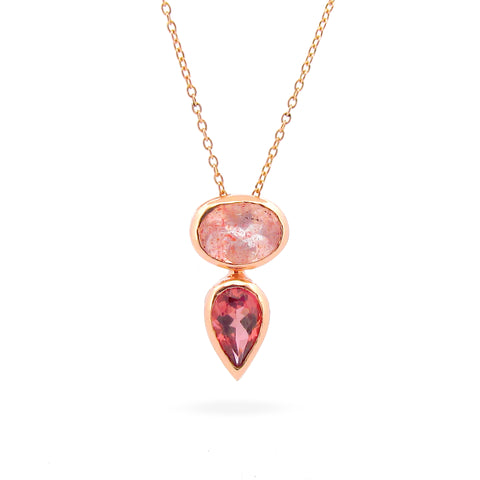 Rose Gold Balance Tourmaline Strawberry Quartz Sliding Pendant