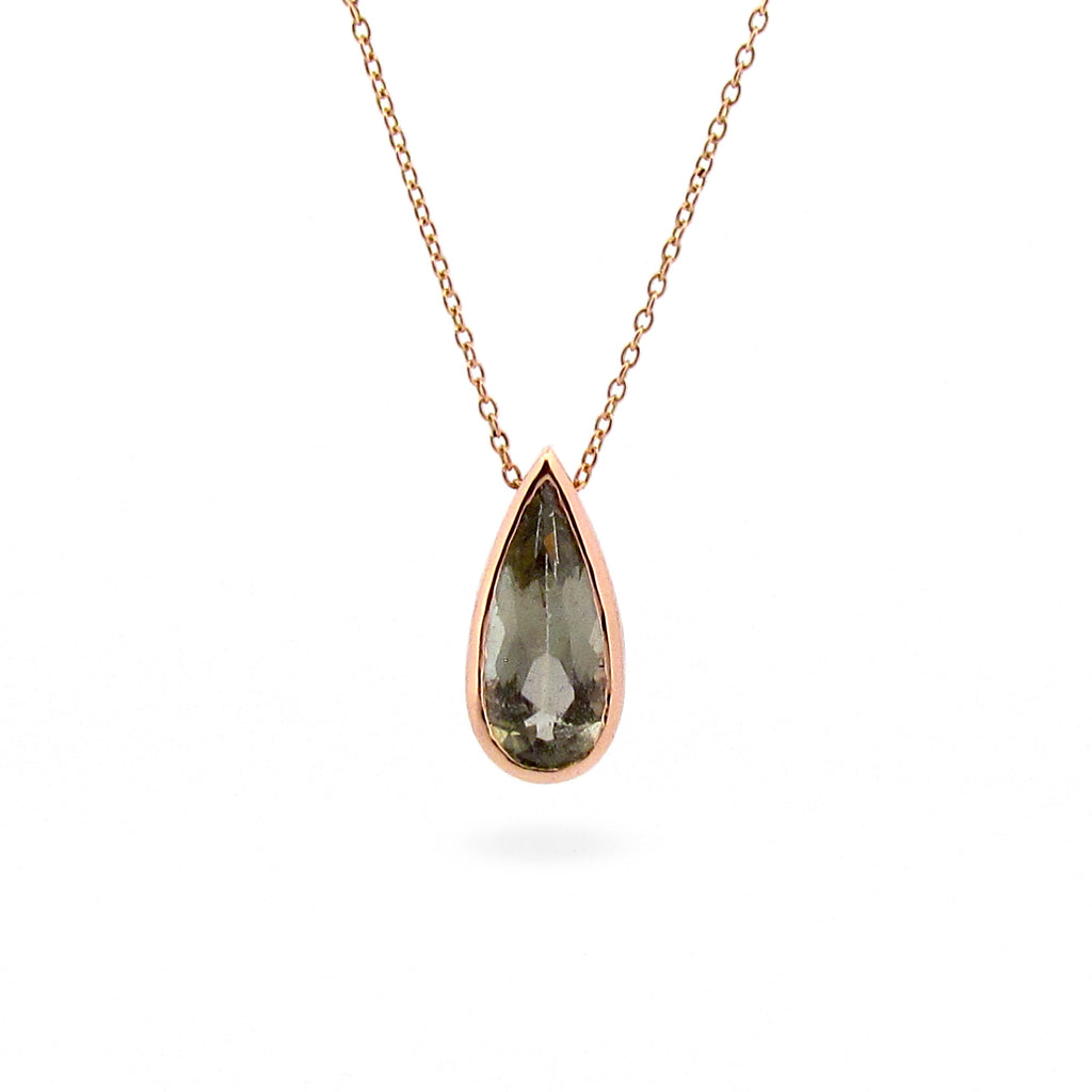 OOAK Rose Gold Pear Grey Tourmaline Necklace