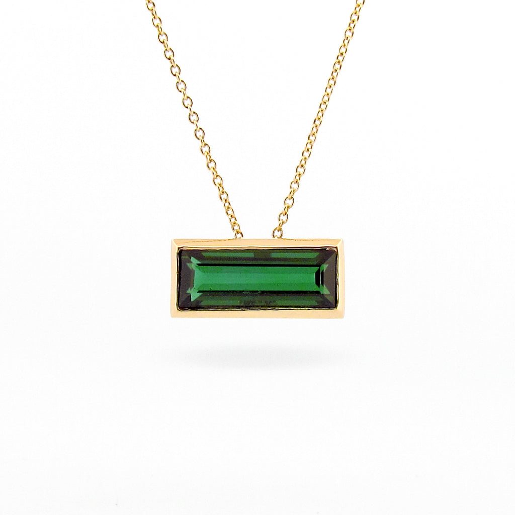 OOAK Yellow Gold Baguette Green Tourmaline Necklace