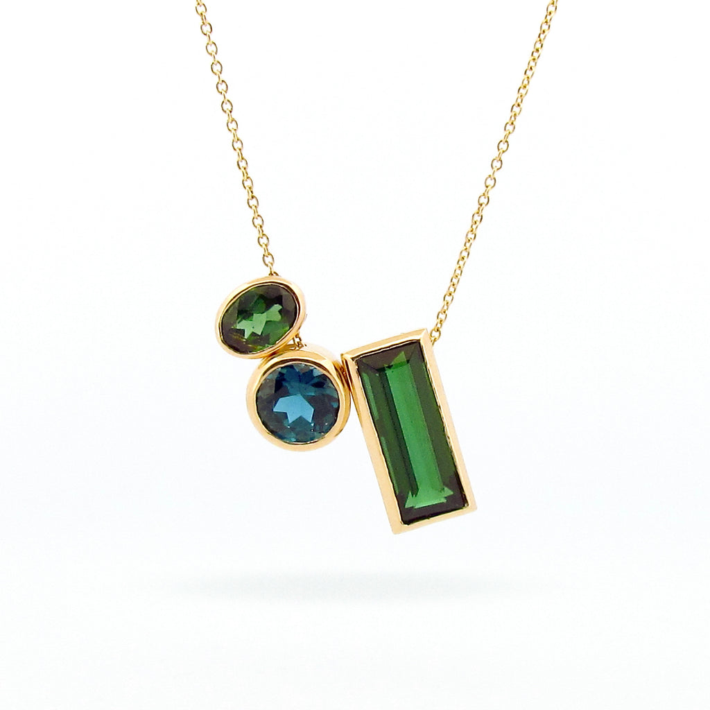 OOAK Yellow Gold Baguette Green Tourmaline Necklace