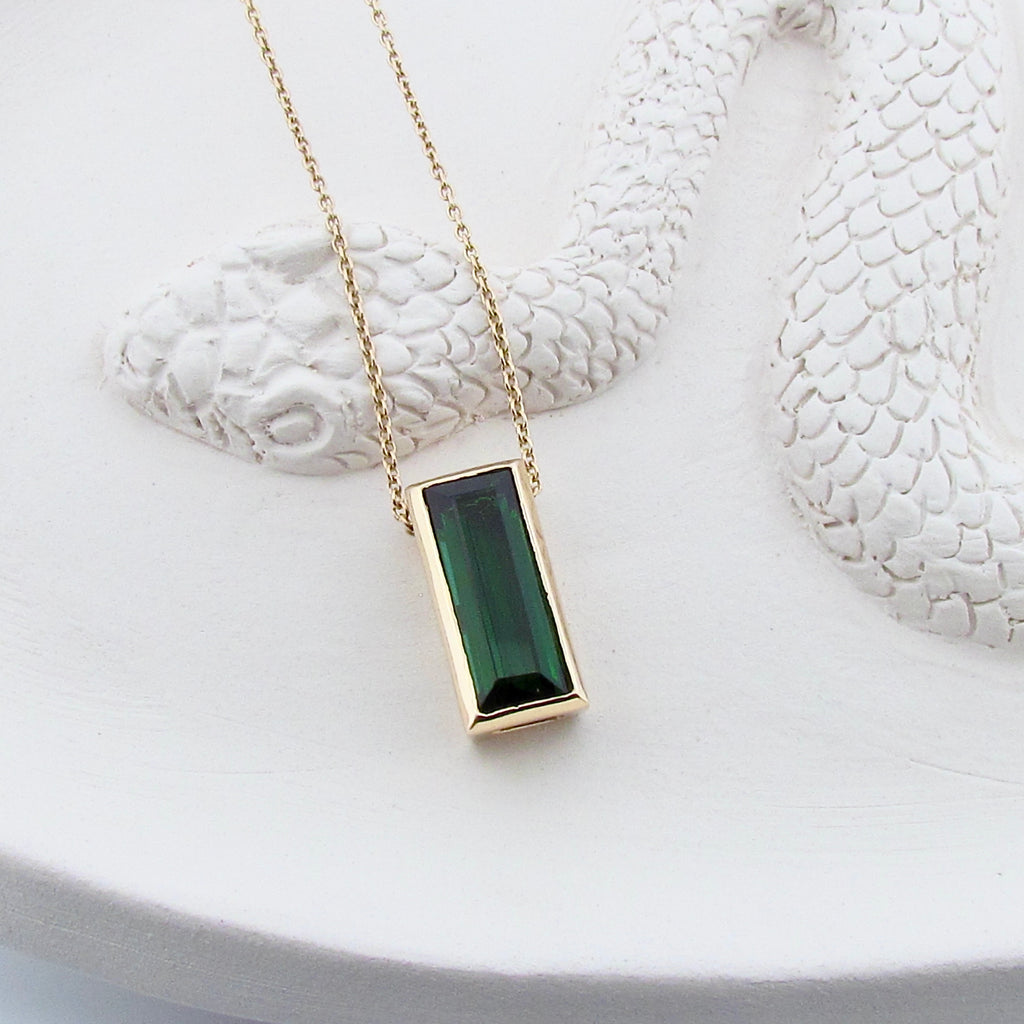 OOAK Yellow Gold Baguette Green Tourmaline Necklace