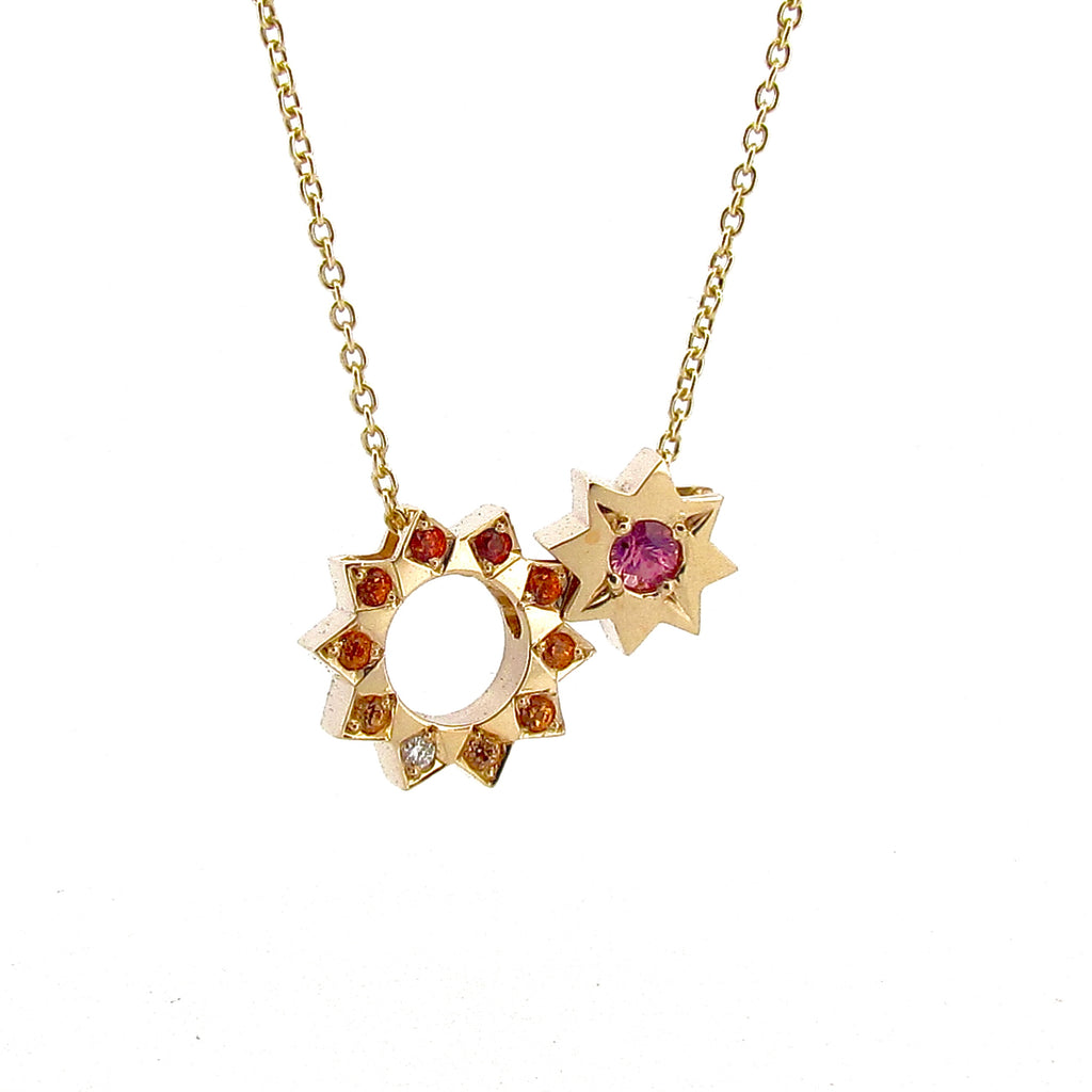 Yellow Gold Double Sun Necklace