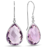 White or Rose Gold Diamond Rose Amethyst  Pear Briolette wide Drop Earrings