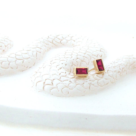 14ct Yellow Gold Ruby  Baguette Studs