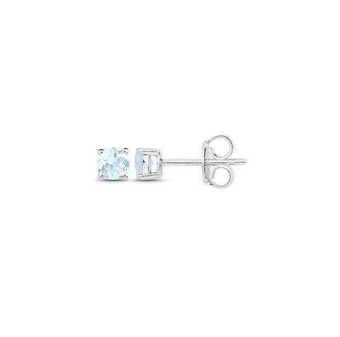 9ct White Gold Round Faceted Aquamarine Studs