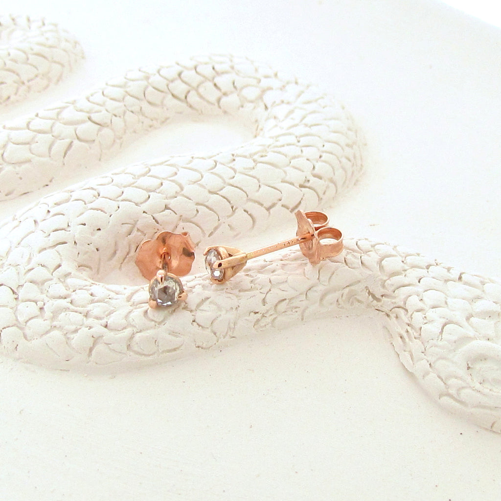 14ct Rose Gold Rose Cut Diamond Studs