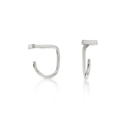 White Gold Bar Wrap Around Earrings