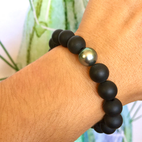 Matt Onyx and Tahitian Pearl Bracelet