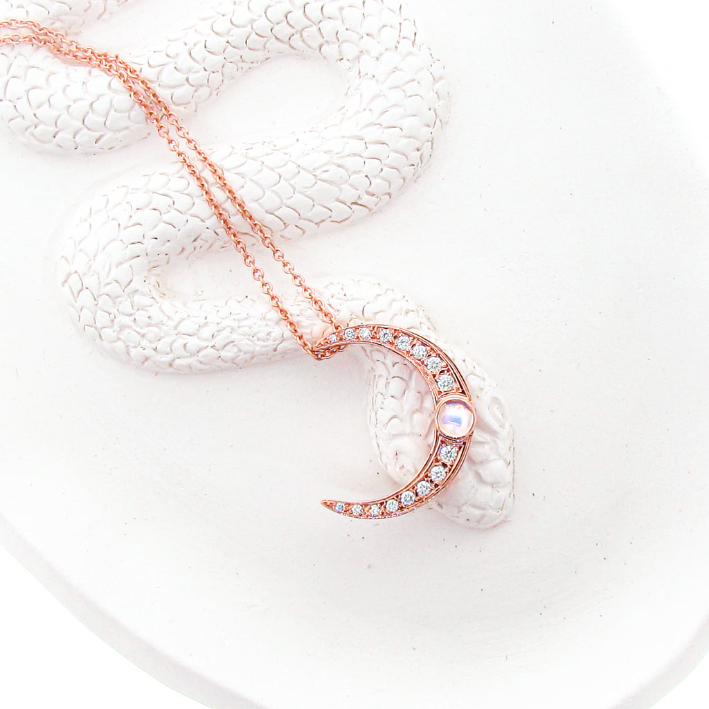 Rose Gold Diamond Moonstone Moon Pendant