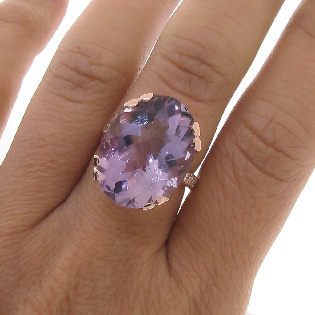 9ct Rose Gold Diamond Amethyst Crown Ring