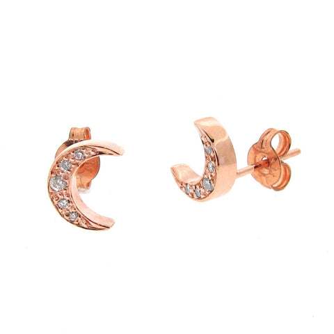 Rose Gold Diamond Moon Stud Earrings