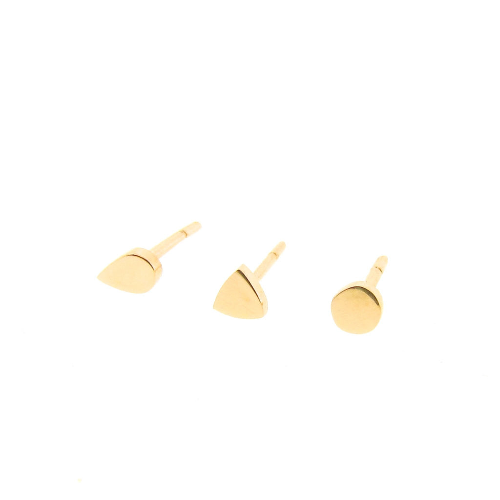 yellow gold mini- dot, triangle or drop stud