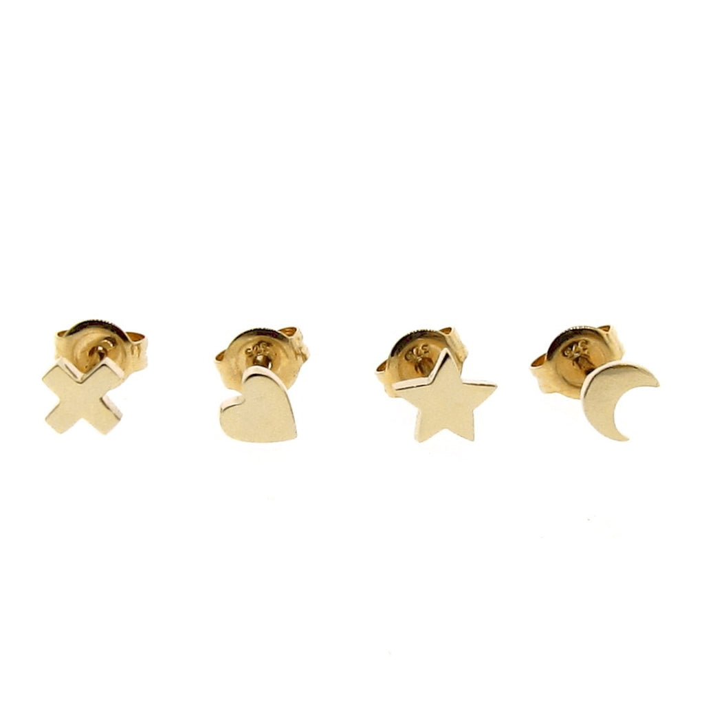 yellow gold mini- moon, star, heart or kiss stud