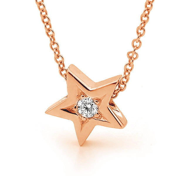 White and Rose Gold Diamond Medium Moon & Baby Star Necklace