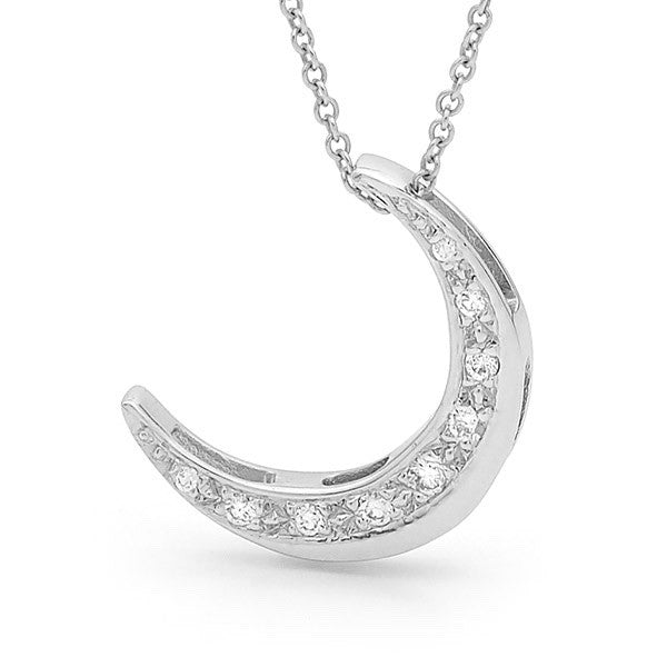 White and Rose Gold Diamond Medium Moon & Baby Star Necklace