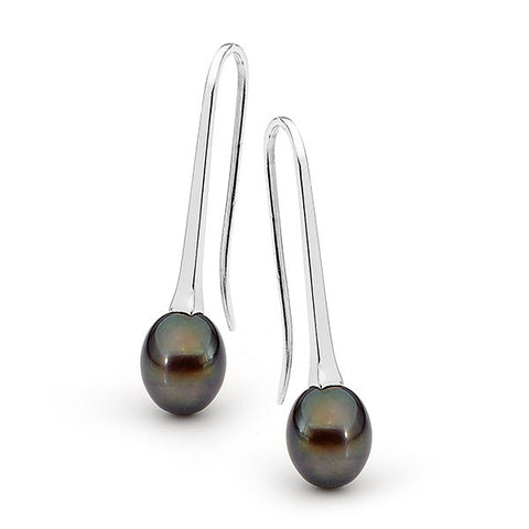 Sterling Silver Black Pearl  Medium Drop Earrings