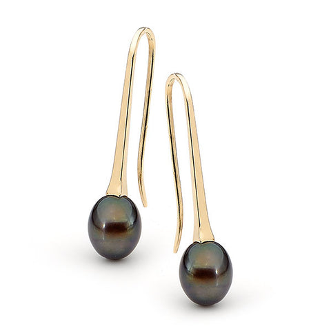 Yellow gold Black Pearl Medium Drop Earrings