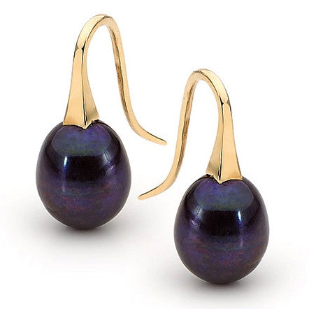 Yellow Gold Medium Black Pearl 'ShortDrop' Earrings