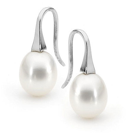 Sterling Silver Medium White Pearl Short Drop Earrings